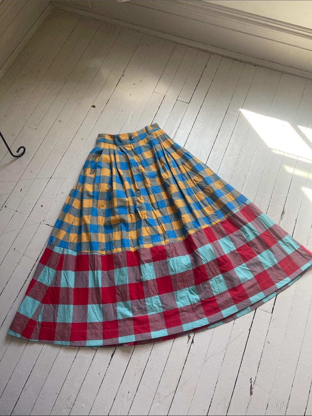 Mara Hoffman Yellow, Blue, Red & Aqua Gingham Maxi Skirt - Picture 5 of 12